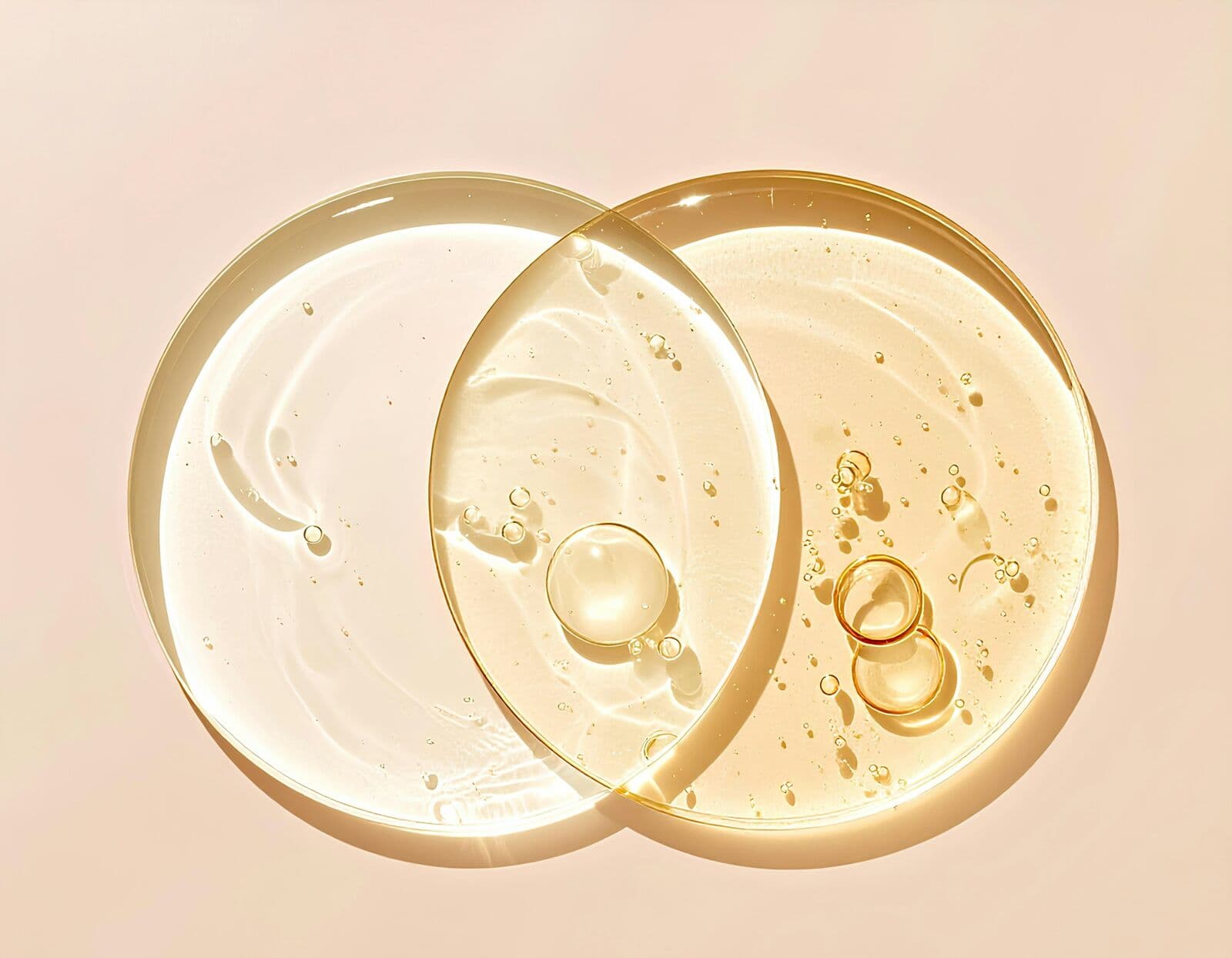 Two discs of golden serum overlapping