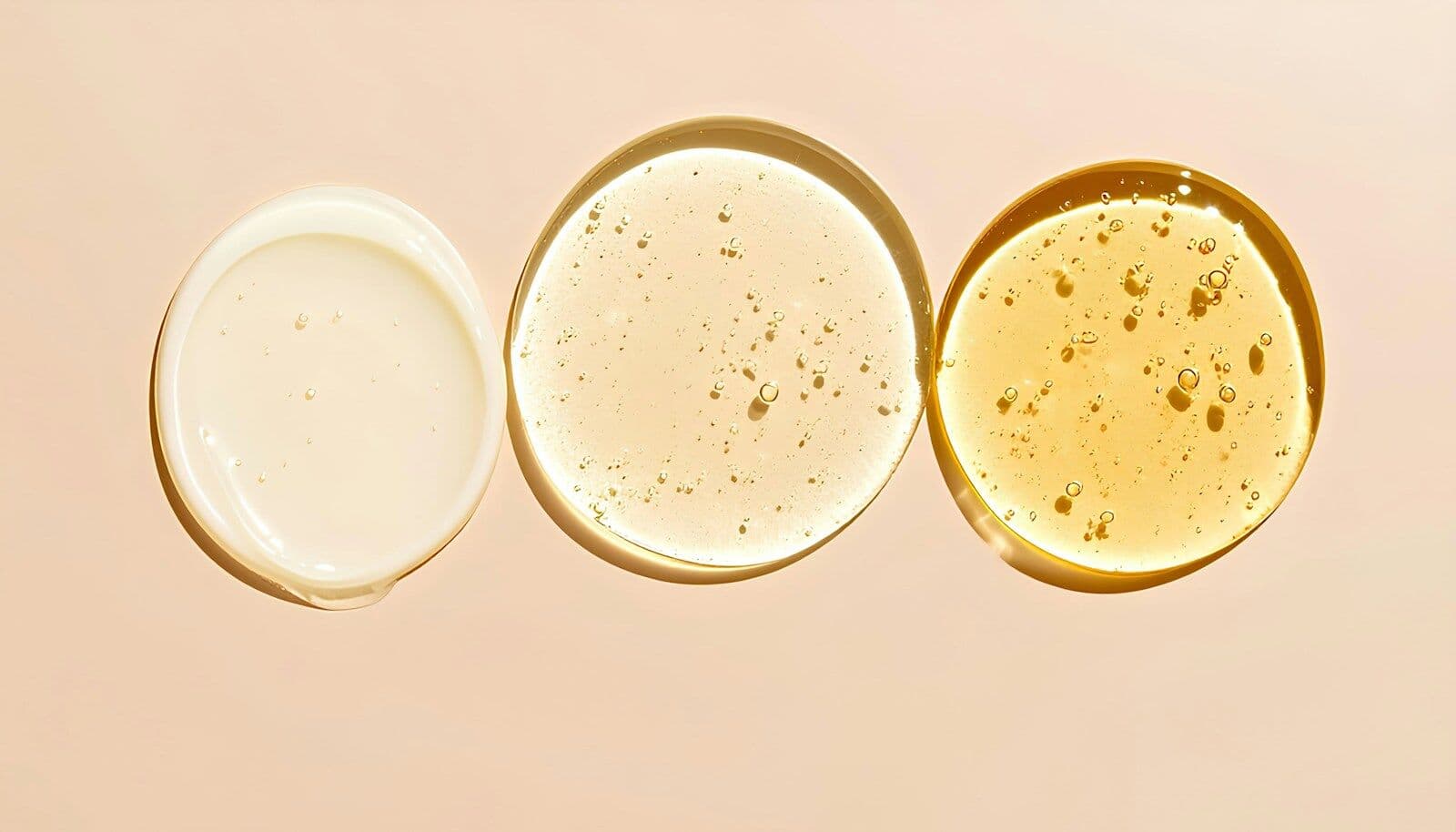 Cream, gel and oil laid out in the order they go on