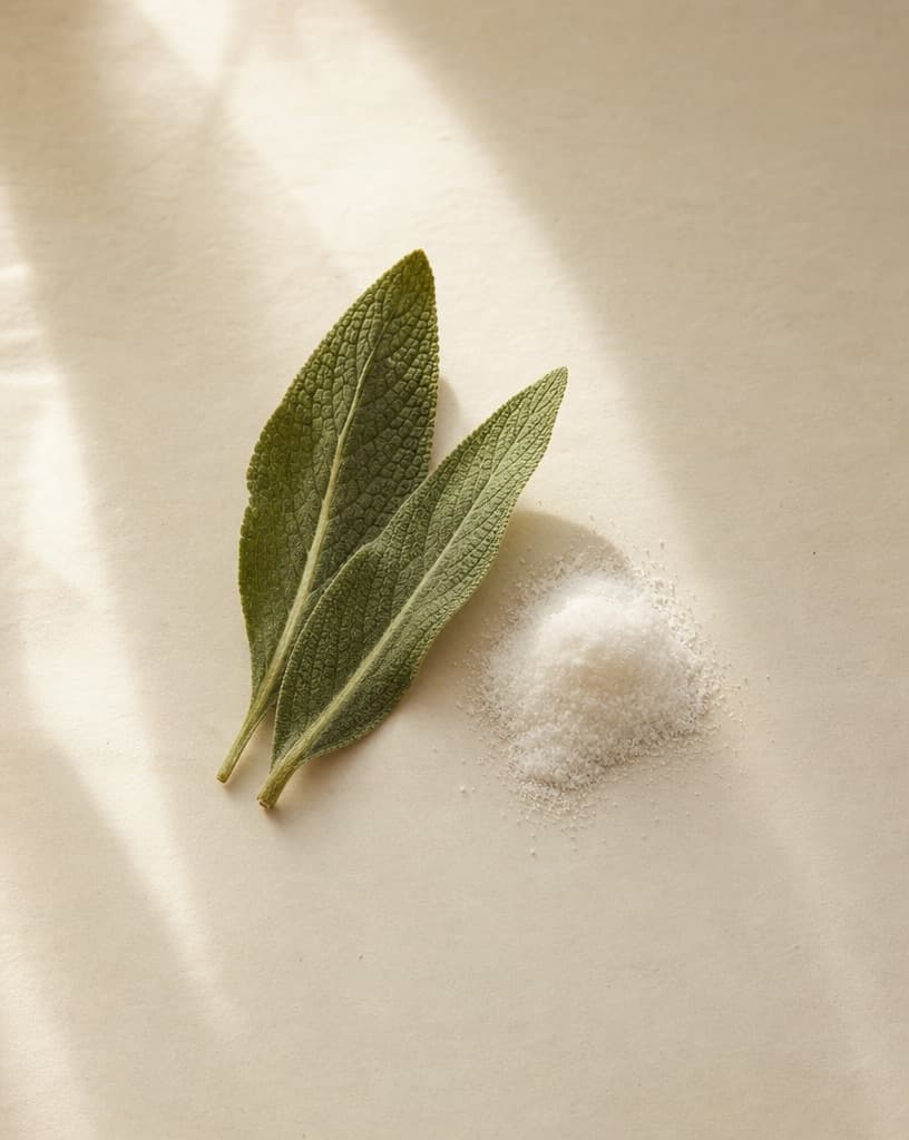 Comfrey leaves beside a heap of white powder