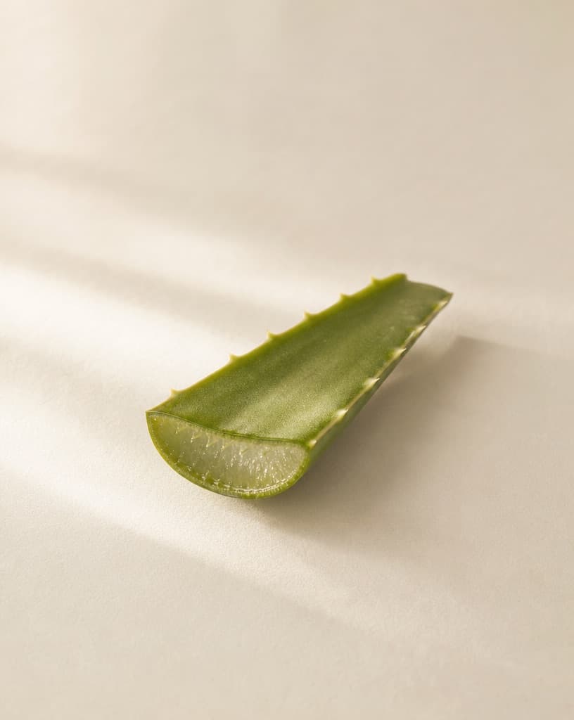 A cut aloe leaf showing the clear gel inside