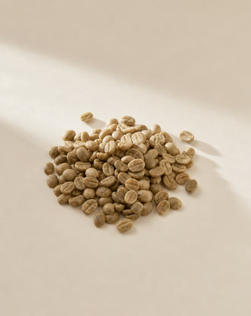 A heap of raw green coffee beans