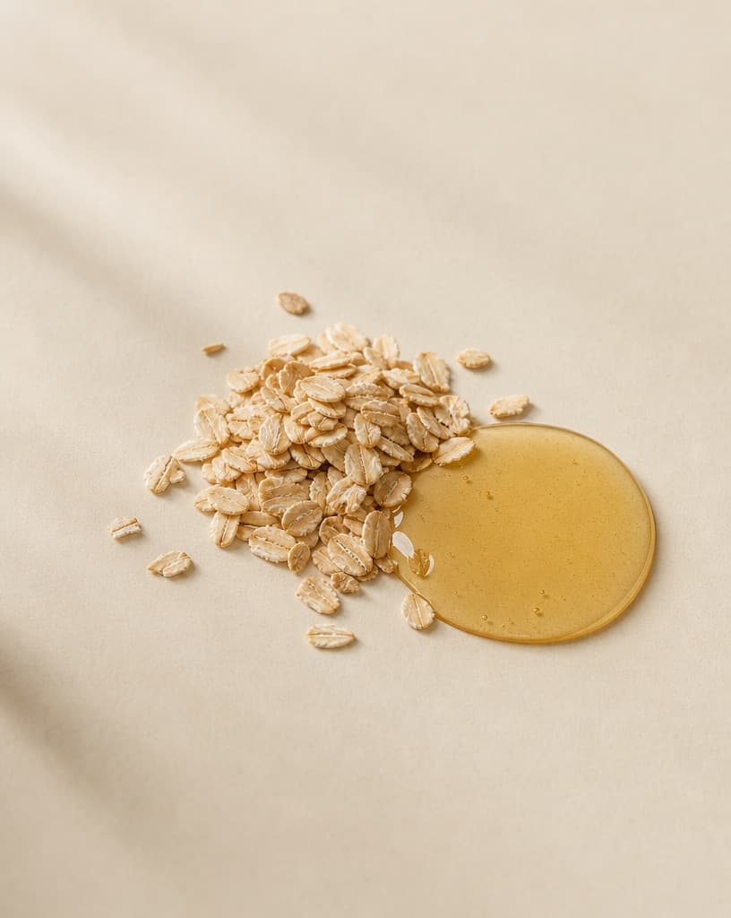 Rolled oats beside a pool of pale golden oil