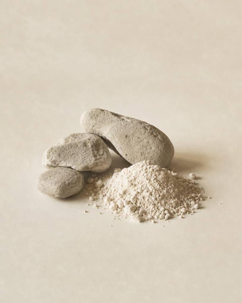 Pale grey stones beside a heap of white powder