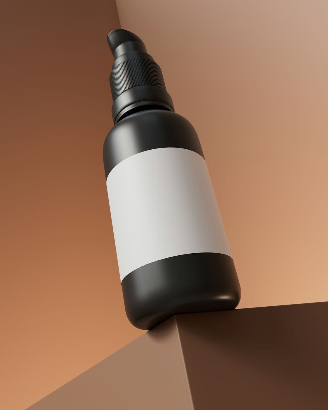Dark pump bottle of Retinal Night Serum in warm evening light