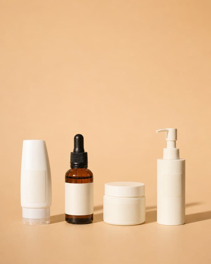 The four Starter Set minis in a row: cleanser, serum, cream and SPF